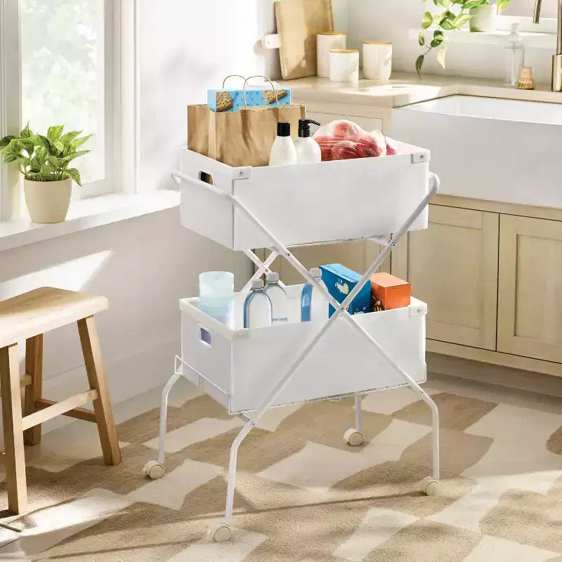 2 Tier Collapsible Cart with Bins