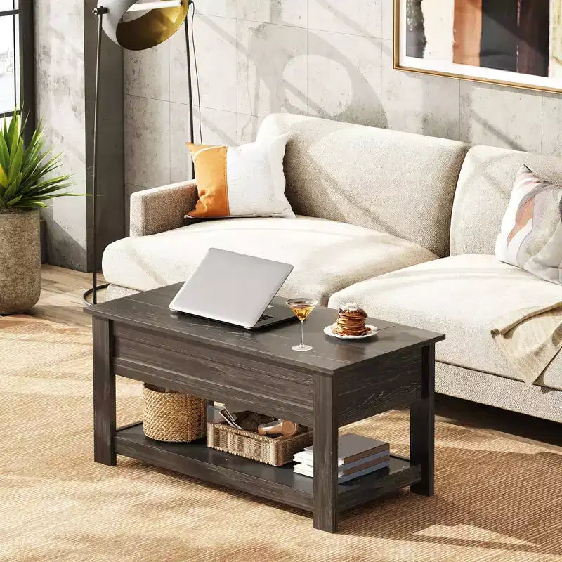 39" Lift Top Coffee Table with Hidden Compartment & Storage Shelf