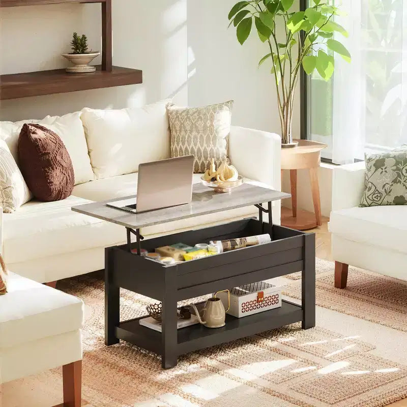 39" Lift Top Coffee Table with Hidden Compartment & Storage Shelf