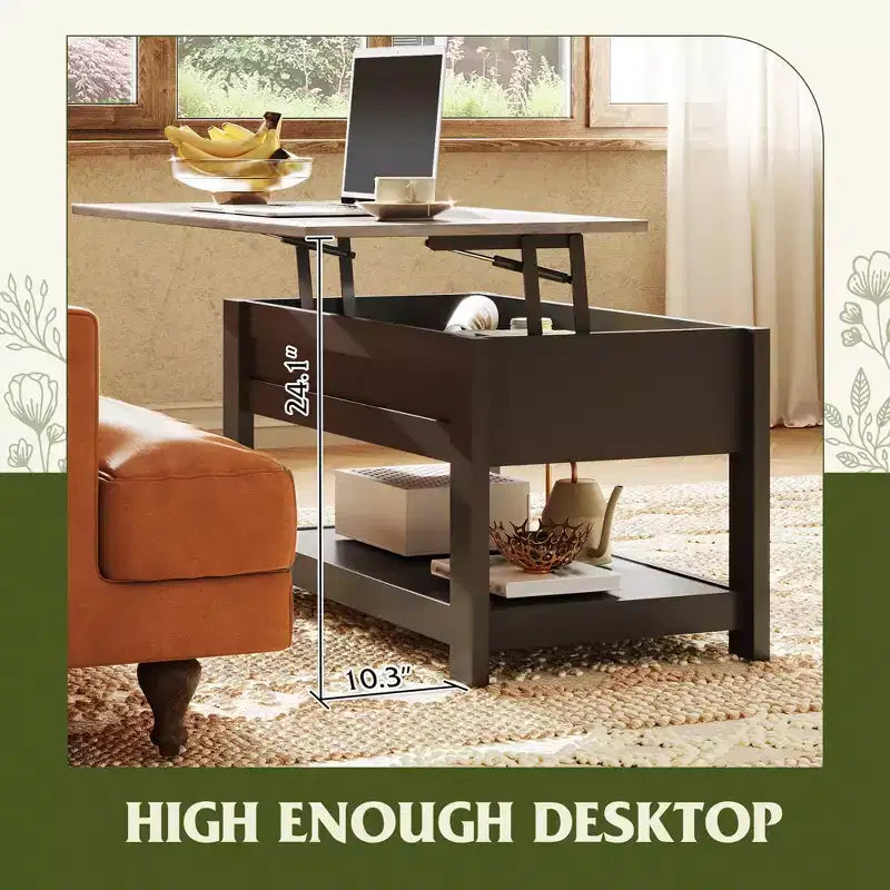 39" Lift Top Coffee Table with Hidden Compartment & Storage Shelf