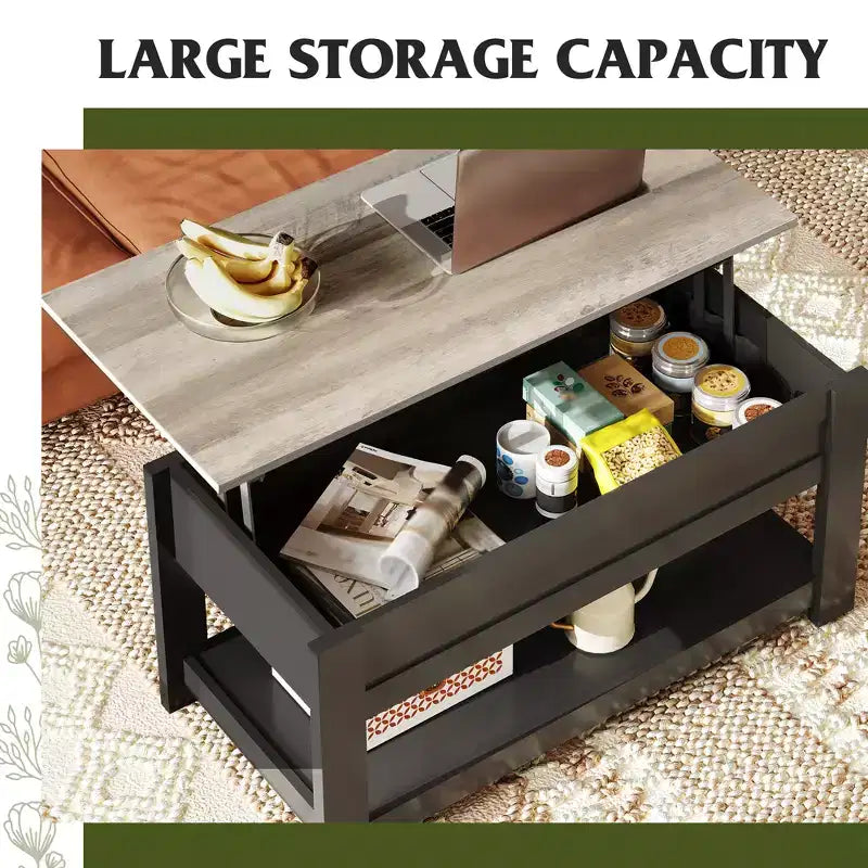 39" Lift Top Coffee Table with Hidden Compartment & Storage Shelf