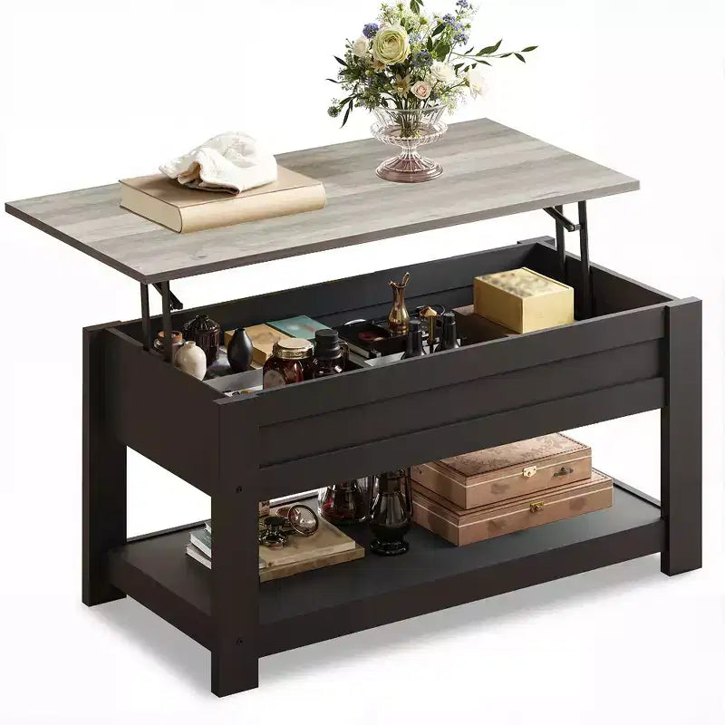 39" Lift Top Coffee Table with Hidden Compartment & Storage Shelf
