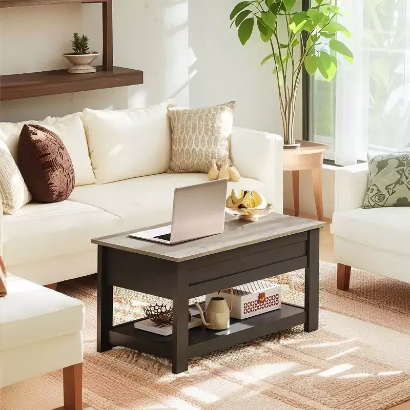 39" Lift Top Coffee Table with Hidden Compartment & Storage Shelf