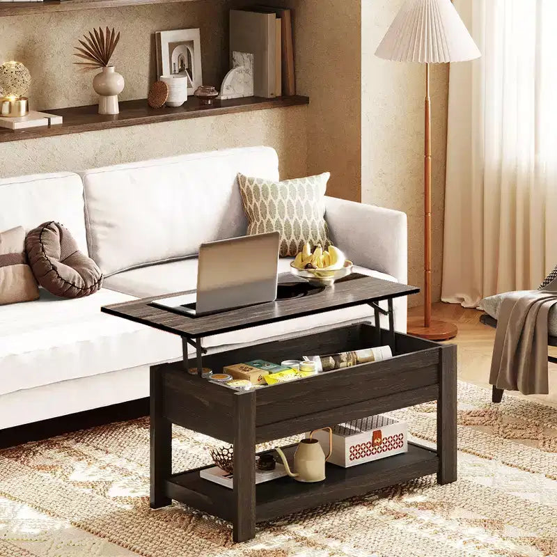 39" Lift Top Coffee Table with Hidden Compartment & Storage Shelf