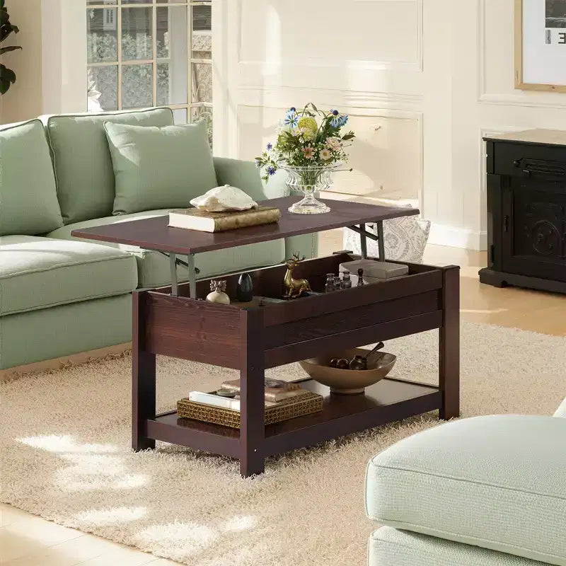 39" Lift Top Coffee Table with Hidden Compartment & Storage Shelf