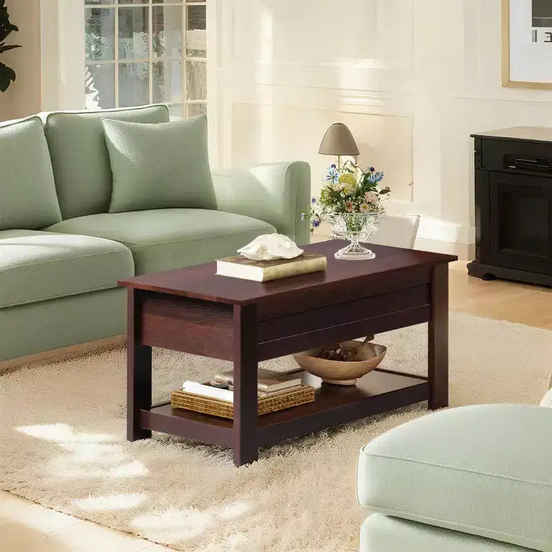 39" Lift Top Coffee Table with Hidden Compartment & Storage Shelf