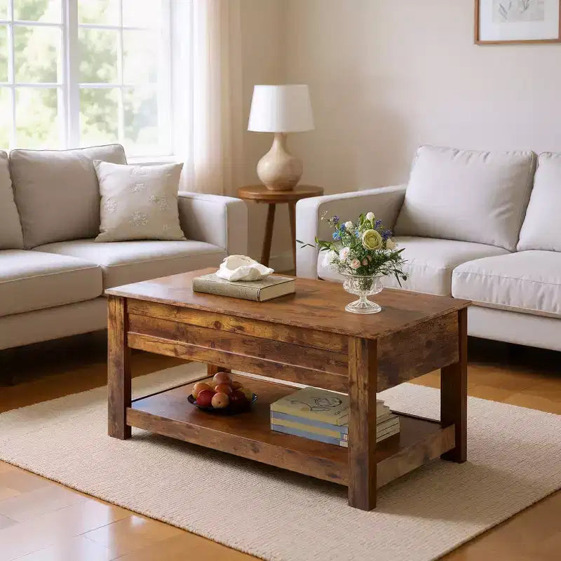 39" Lift Top Coffee Table with Hidden Compartment & Storage Shelf