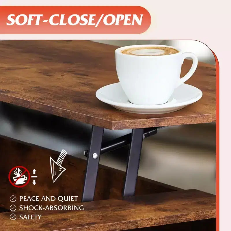 39" Lift Top Coffee Table with Hidden Compartment & Storage Shelf