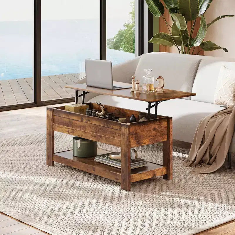 39" Lift Top Coffee Table with Hidden Compartment & Storage Shelf