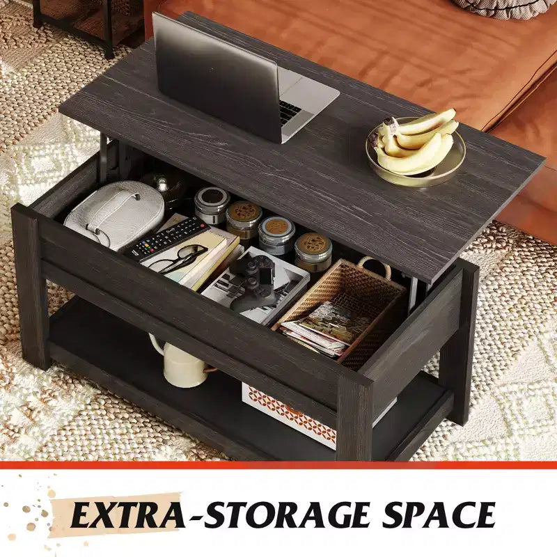 39" Lift Top Coffee Table with Hidden Compartment & Storage Shelf