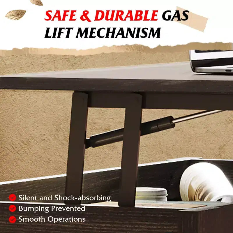 39" Lift Top Coffee Table with Hidden Compartment & Storage Shelf
