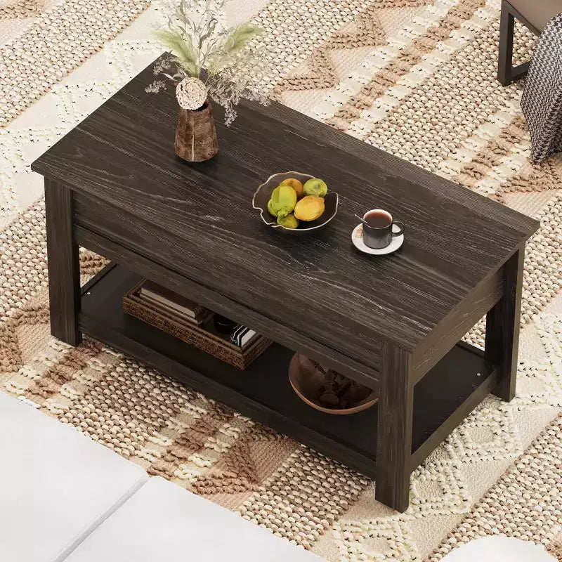 39" Lift Top Coffee Table with Hidden Compartment & Storage Shelf