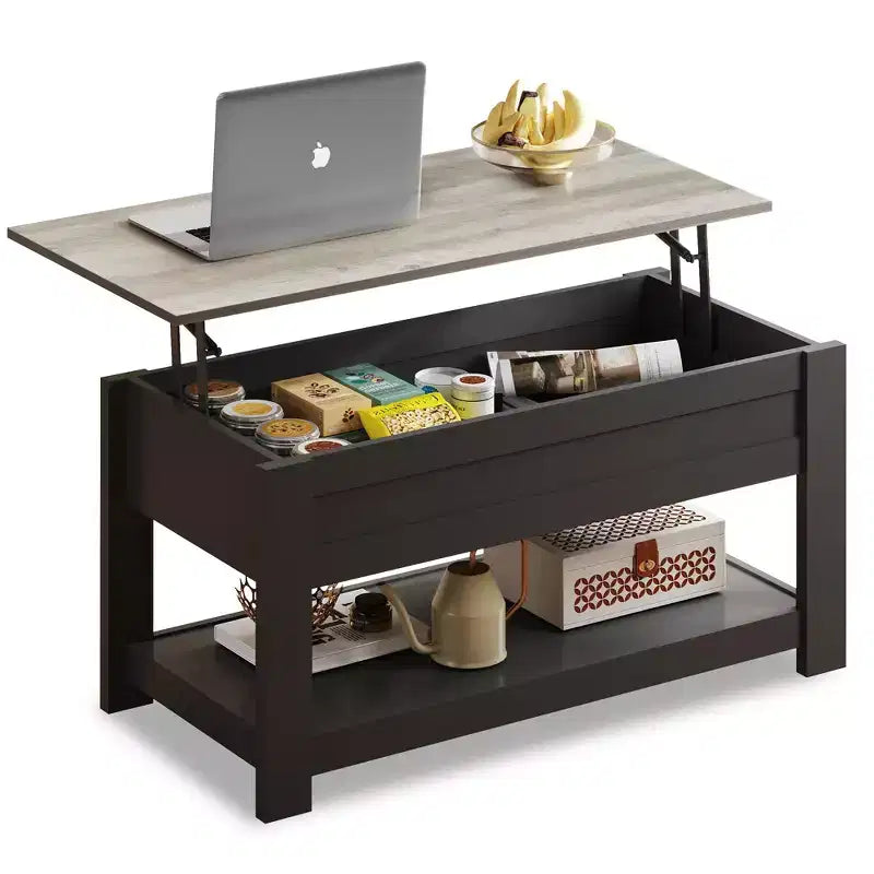 39" Lift Top Coffee Table with Hidden Compartment & Storage Shelf