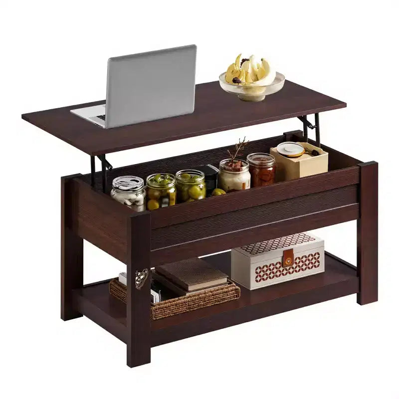 39" Lift Top Coffee Table with Hidden Compartment & Storage Shelf