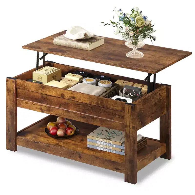 39" Lift Top Coffee Table with Hidden Compartment & Storage Shelf