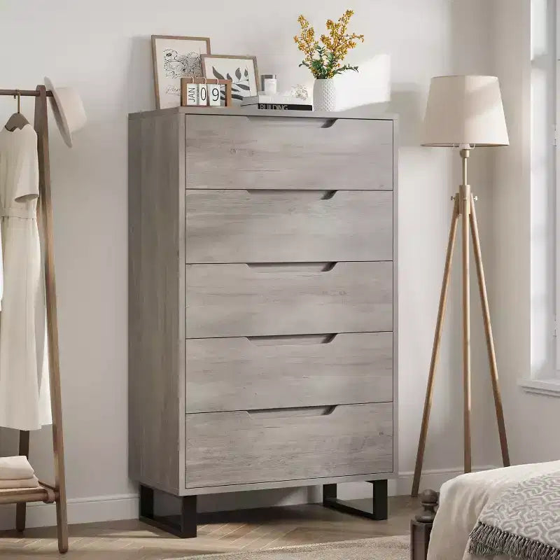WhizMax Freestanding Elegant Tall Storage Dresser with 5 Ample Drawer Space