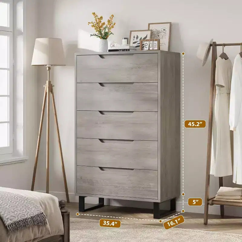 Freestanding Elegant Tall Storage Dresser with 5 Drawers
