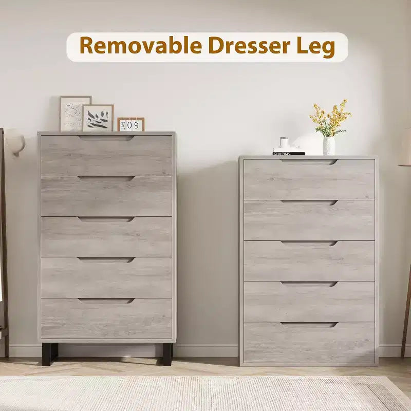 Freestanding Elegant Tall Storage Dresser with 5 Drawers