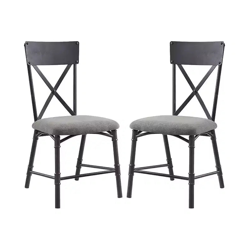Simple Relax Set of 2 Fabric Upholstered Side Chairs with X-Shape Backrest in Gray and Sandy Black