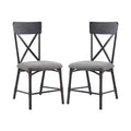 Simple Relax Set of 2 Fabric Upholstered Side Chairs with X-Shape Backrest in Gray and Sandy Black