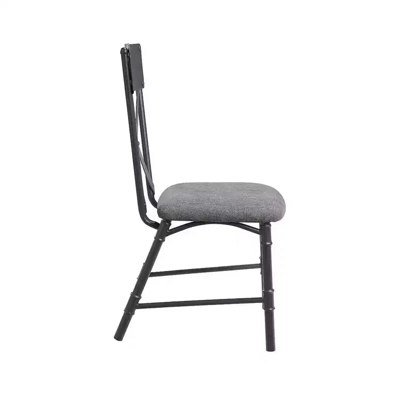 Set of 2 Fabric Upholstered Side Chairs with X-Shape Backrest in Gray and Sandy Black