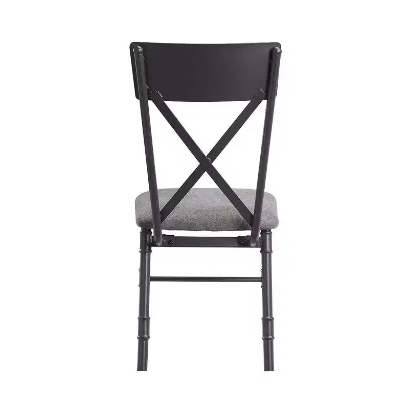 Set of 2 Fabric Upholstered Side Chairs with X-Shape Backrest in Gray and Sandy Black