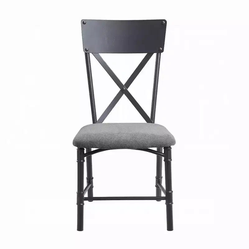 Set of 2 Fabric Upholstered Side Chairs with X-Shape Backrest in Gray and Sandy Black
