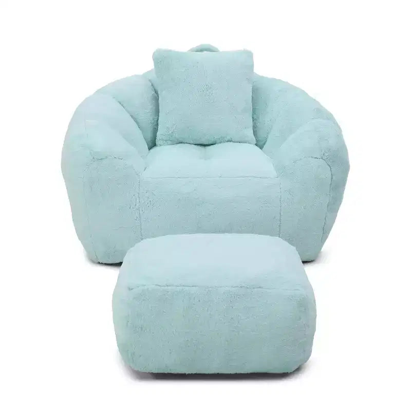 Giant Bean Bag Chair with Footstool, Oversized for Adults & Kids, Faux Fur Shell-Shaped