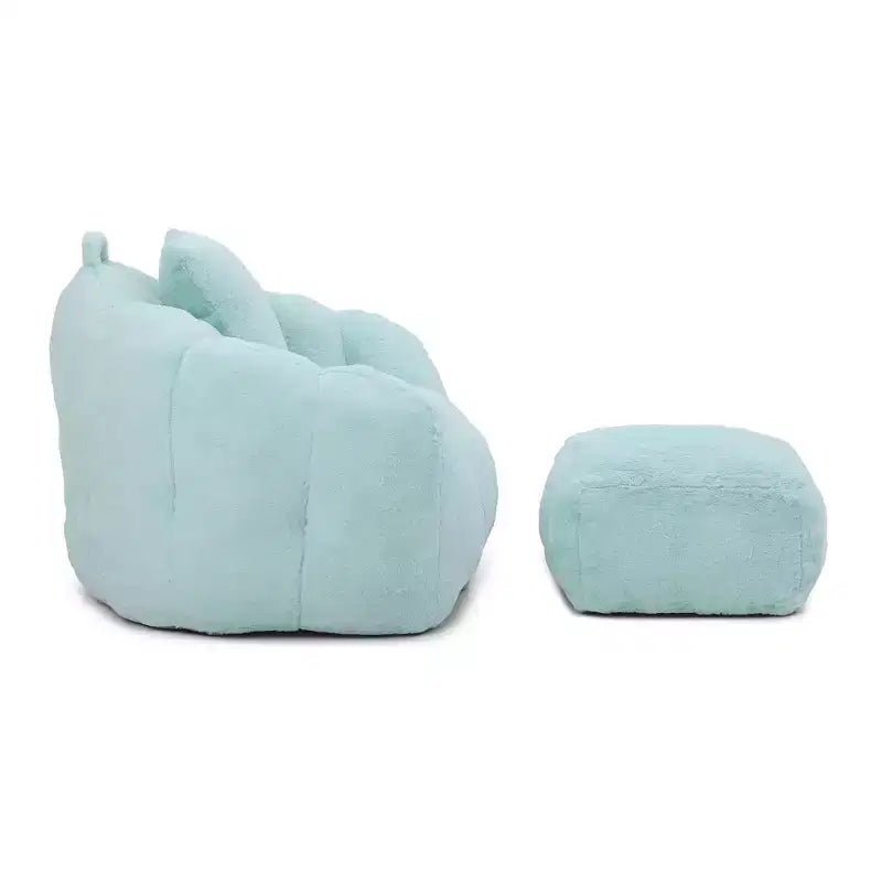 Giant Bean Bag Chair with Footstool, Oversized for Adults & Kids, Faux Fur Shell-Shaped