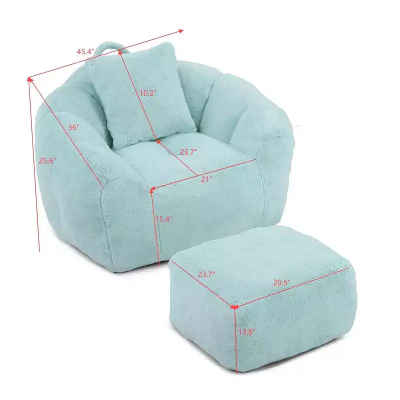 Giant Bean Bag Chair with Footstool, Oversized for Adults & Kids, Faux Fur Shell-Shaped
