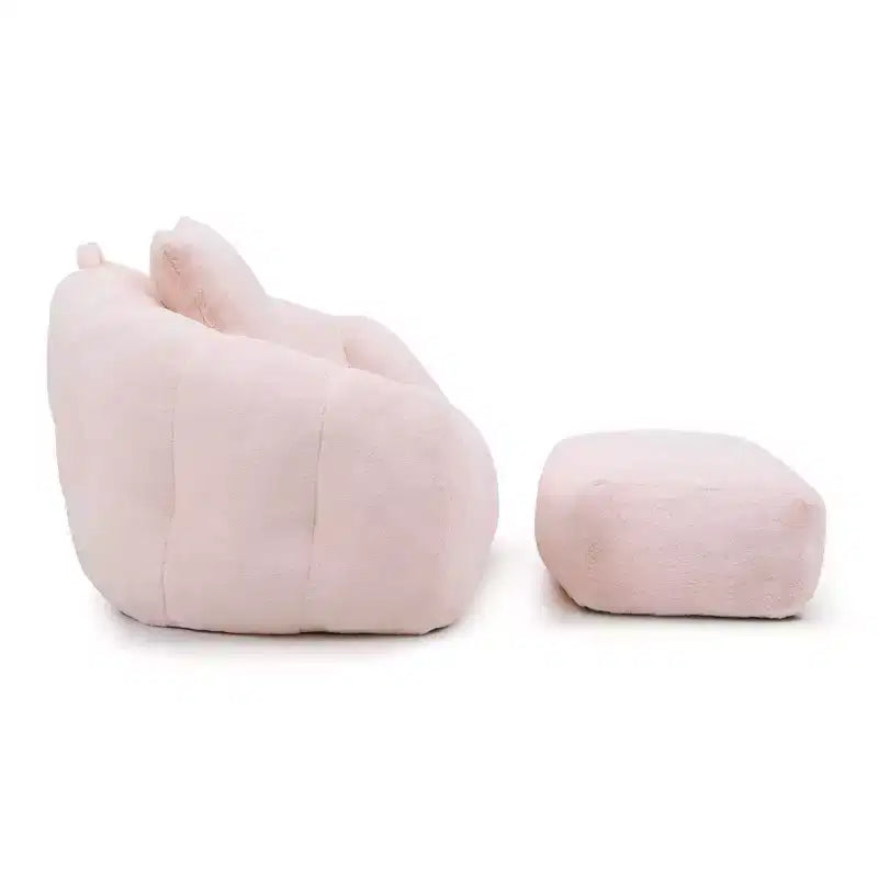Giant Bean Bag Chair with Footstool, Oversized for Adults & Kids, Faux Fur Shell-Shaped