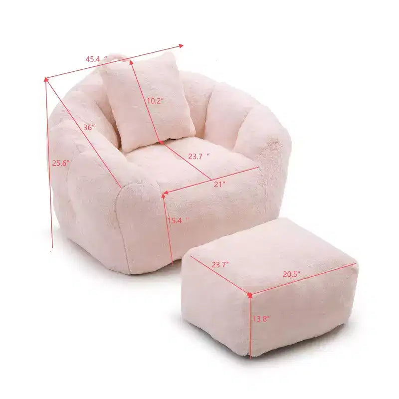 Giant Bean Bag Chair with Footstool, Oversized for Adults & Kids, Faux Fur Shell-Shaped