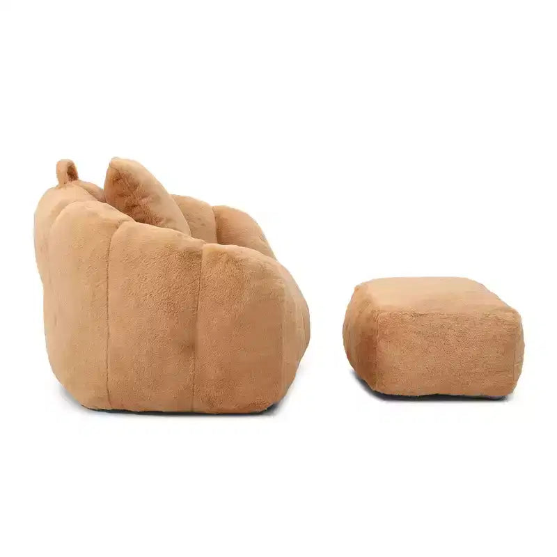 Giant Bean Bag Chair with Footstool, Oversized for Adults & Kids, Faux Fur Shell-Shaped