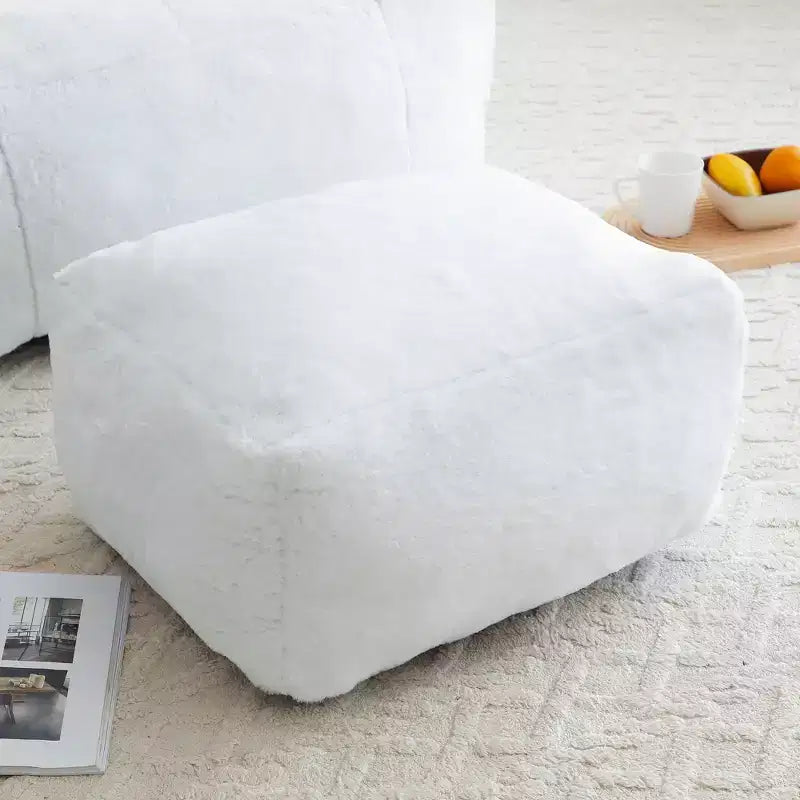 Giant Bean Bag Chair with Footstool, Oversized for Adults & Kids, Faux Fur Shell-Shaped