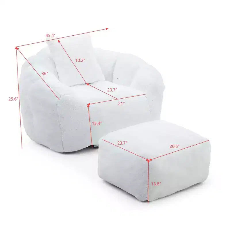 Giant Bean Bag Chair with Footstool, Oversized for Adults & Kids, Faux Fur Shell-Shaped