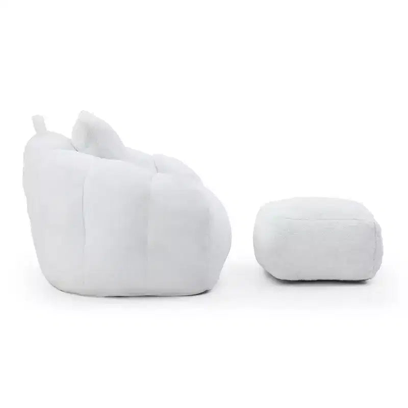 Giant Bean Bag Chair with Footstool, Oversized for Adults & Kids, Faux Fur Shell-Shaped