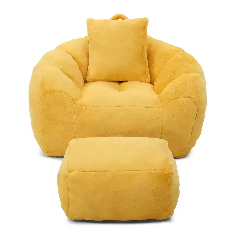Giant Bean Bag Chair with Footstool, Oversized for Adults & Kids, Faux Fur Shell-Shaped