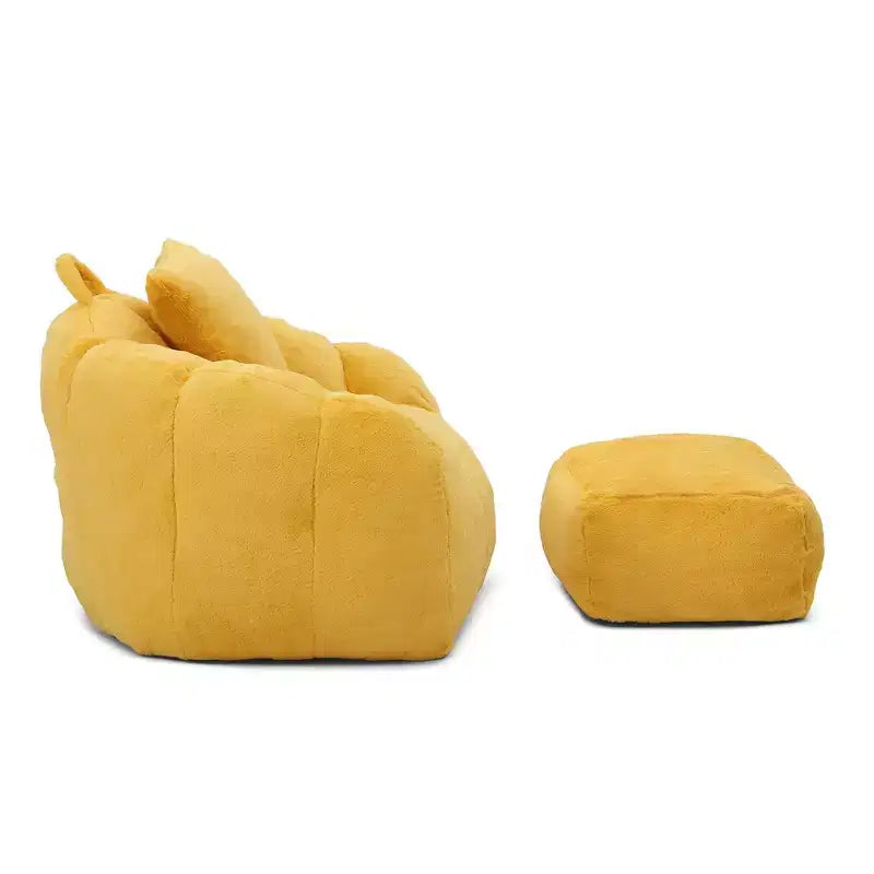Giant Bean Bag Chair with Footstool, Oversized for Adults & Kids, Faux Fur Shell-Shaped