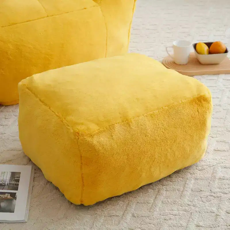 Giant Bean Bag Chair with Footstool, Oversized for Adults & Kids, Faux Fur Shell-Shaped