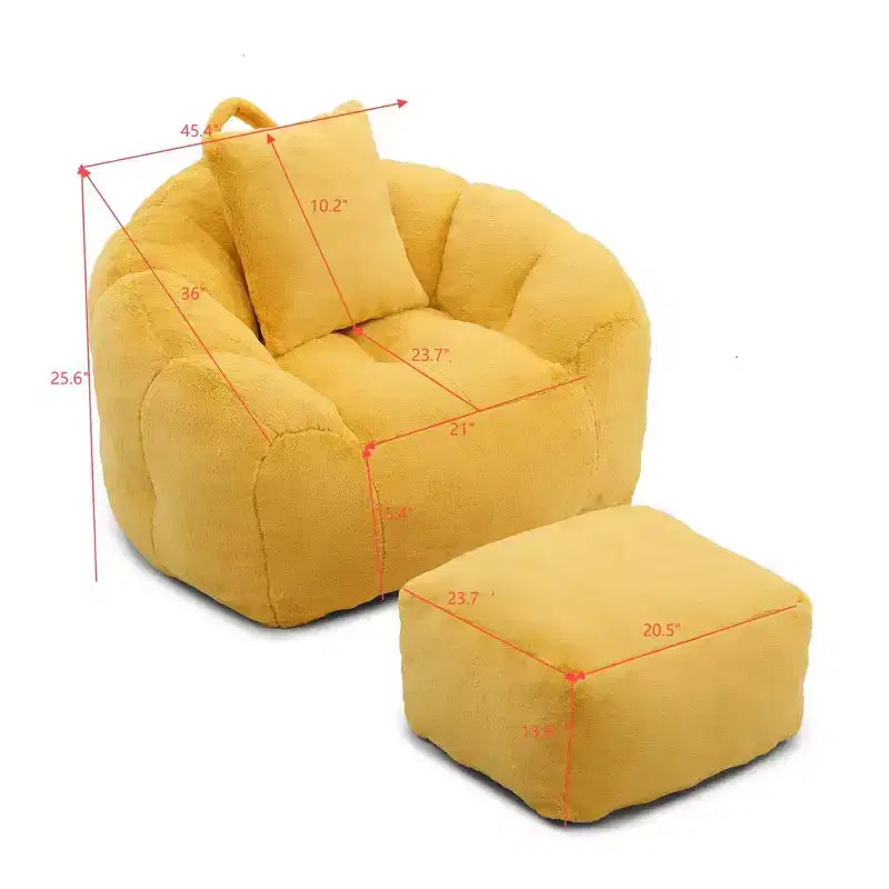 Giant Bean Bag Chair with Footstool, Oversized for Adults & Kids, Faux Fur Shell-Shaped
