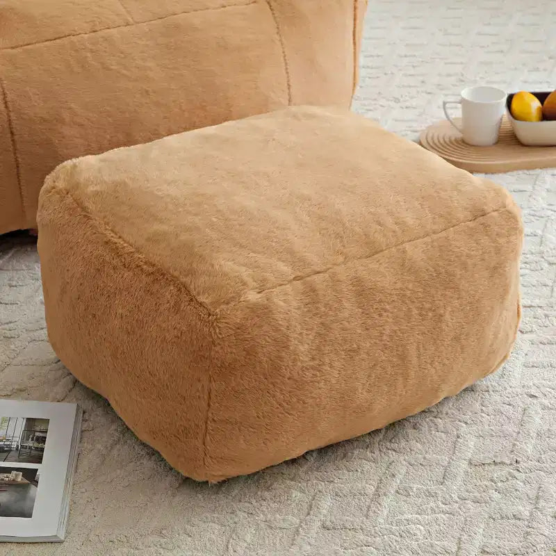 Giant Bean Bag Chair with Footstool, Oversized for Adults & Kids, Faux Fur Shell-Shaped