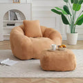 Giant Bean Bag Chair with Footstool, Oversized for Adults & Kids, Faux Fur Shell-Shaped