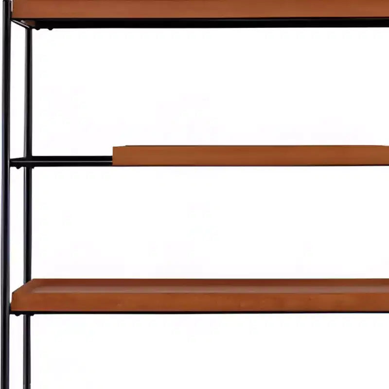 70" Oak & Black Metal 6-Tier Etagere Bookcase