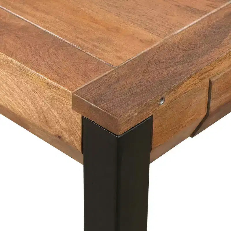 83 Inch Extendable Rectangular Dining Table, Handcrafted Mango Wood Top with Iron Legs