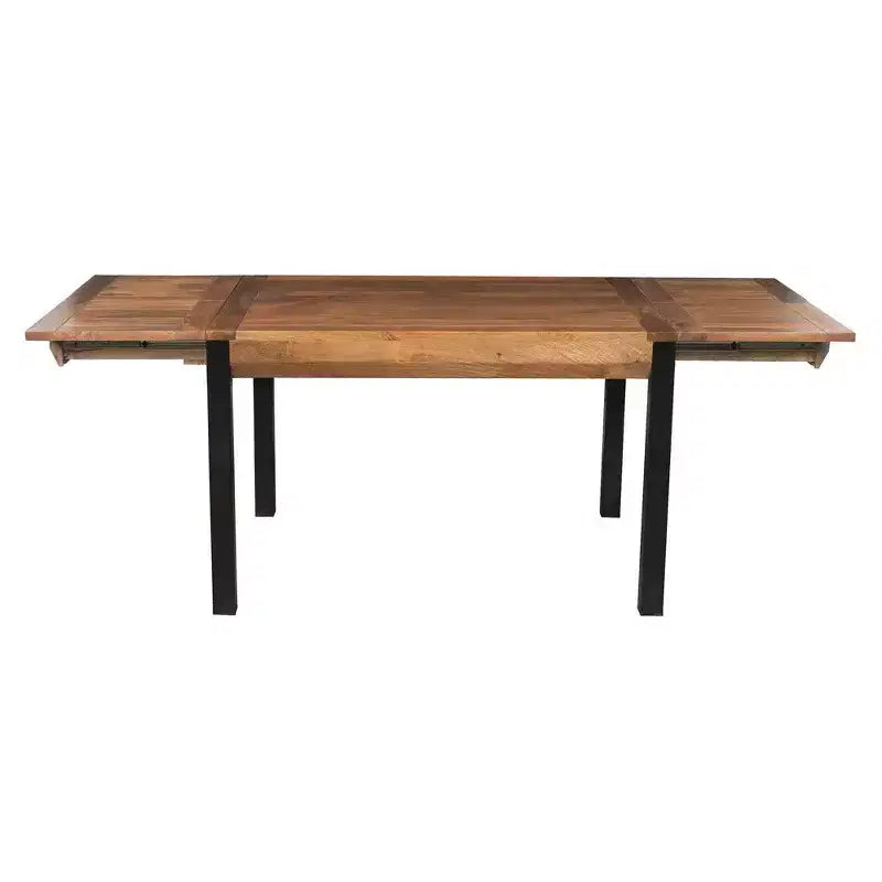 83 Inch Extendable Rectangular Dining Table, Handcrafted Mango Wood Top with Iron Legs