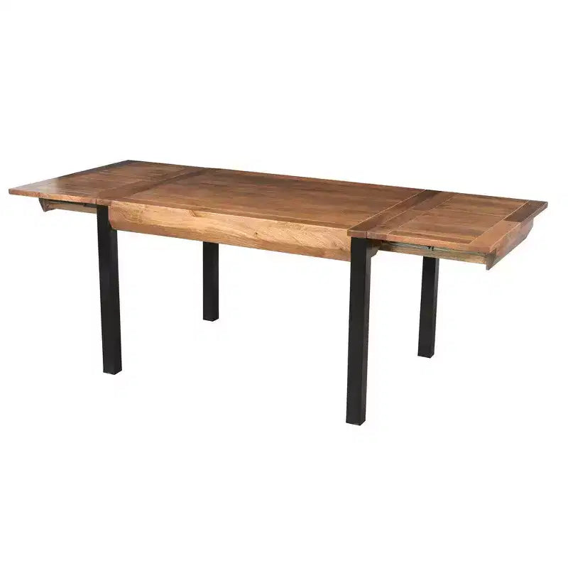 83 Inch Extendable Rectangular Dining Table, Handcrafted Mango Wood Top with Iron Legs
