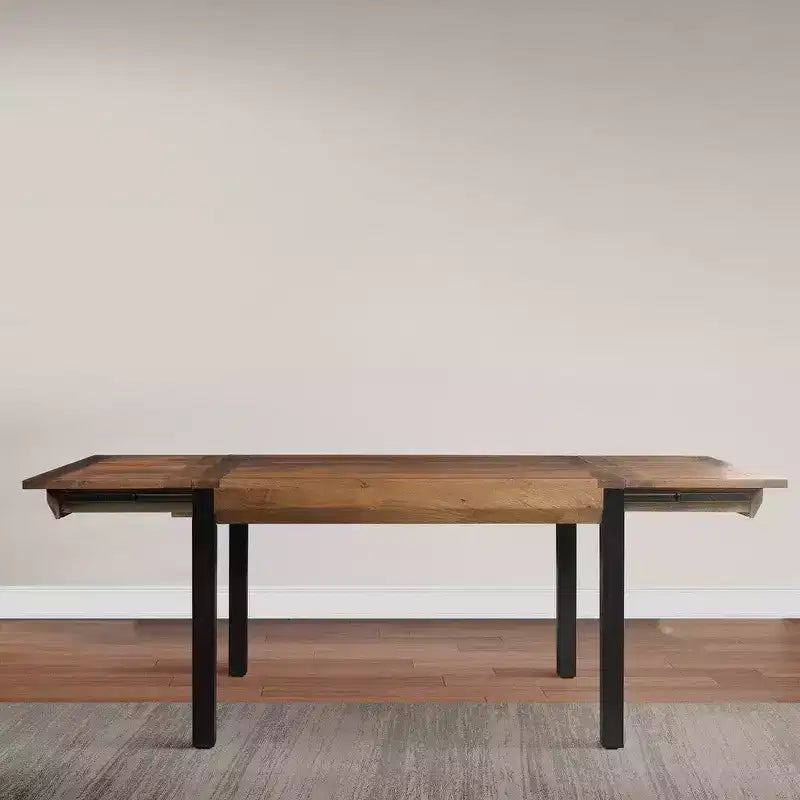 83 Inch Extendable Rectangular Dining Table, Handcrafted Mango Wood Top with Iron Legs