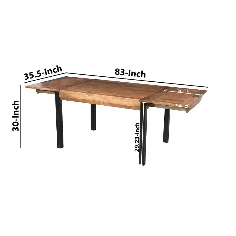83 Inch Extendable Rectangular Dining Table, Handcrafted Mango Wood Top with Iron Legs