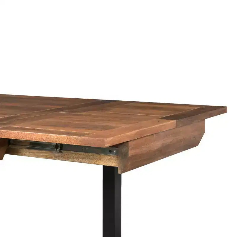 83 Inch Extendable Rectangular Dining Table, Handcrafted Mango Wood Top with Iron Legs