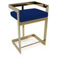 HomeRoots 26 Blue and Gold Metal and Velvet Low Back Counter Height Bar Chair